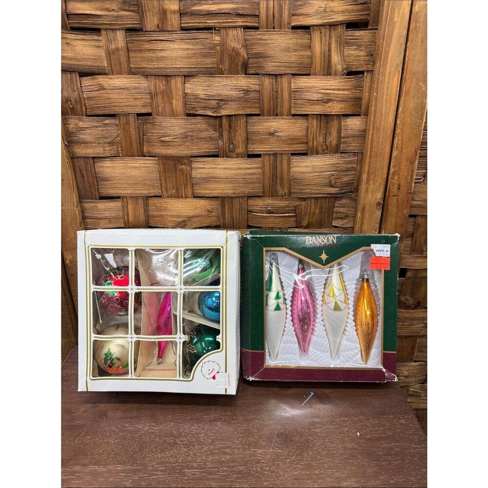 Holiday Glass Ornament Set — Gold, Pink, Green, Blue, White
